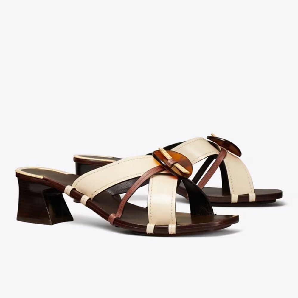knotted heeled mule sandal